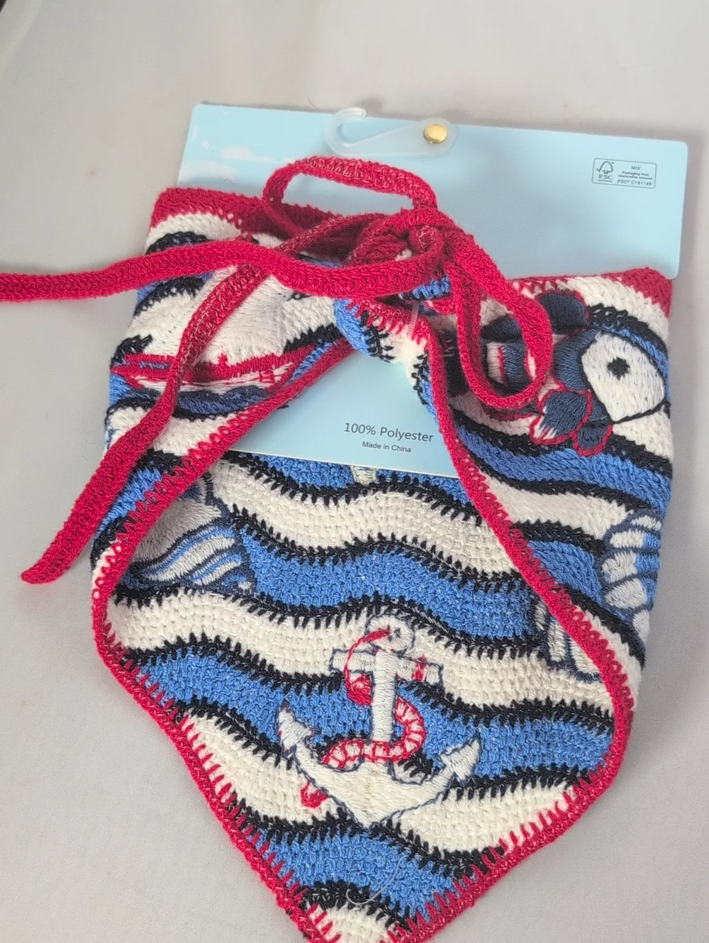 Piper K Red, White, Blue Nautical Crocheted Head Scarf